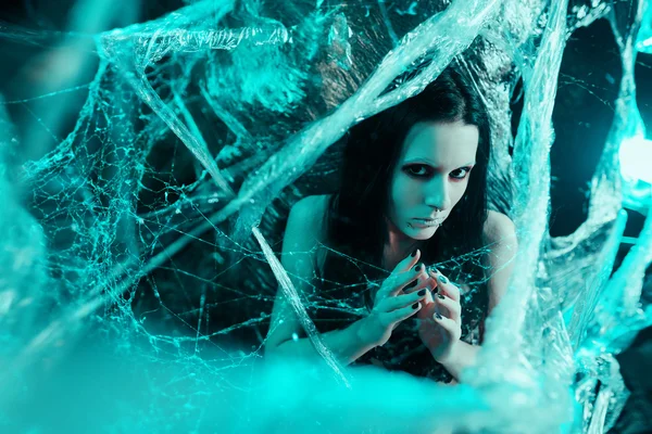 Girl in spiders web — Stock Photo, Image