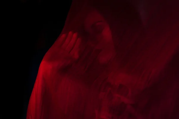 Girl posing with red fabric — Stock Photo, Image