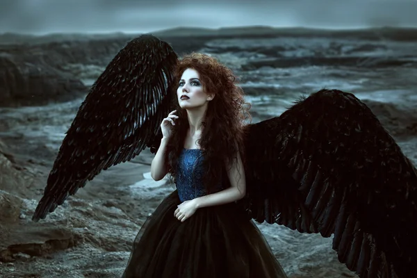 Angel with black wings — Stock Photo, Image