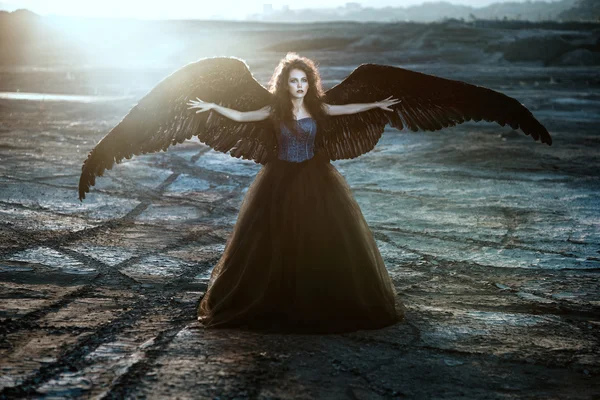 Angel with black wings — Stock Photo, Image