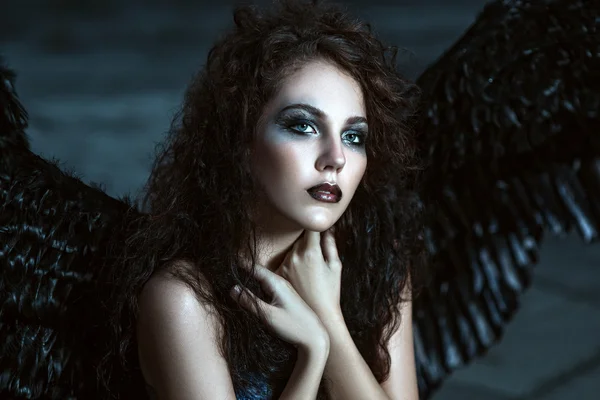 Angel with black wings — Stock Photo, Image