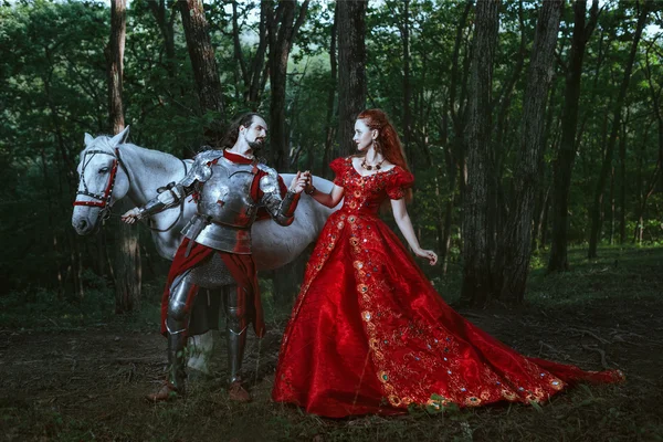 Medieval knight with lady — Stock Photo, Image