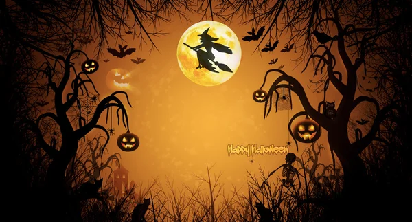 Halloween bakgrund med svarta siluetter — Stock vektor