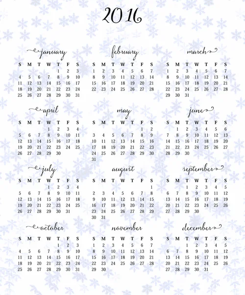Calendario para el año 2016 — Vector de stock