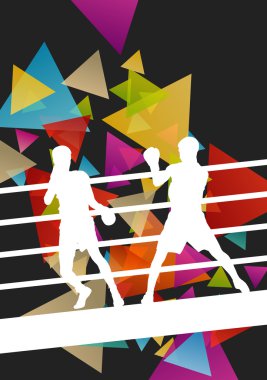 Boxing young and active men in abstract vector sport concept bac