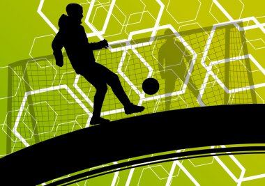 Futbol oyuncu erkek siluetleri aktif ve sağlıklı se top ile