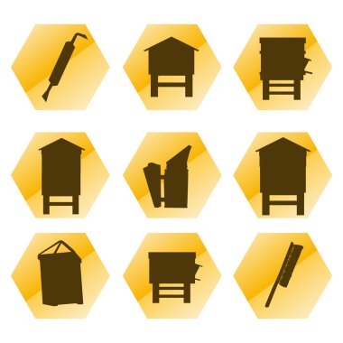 Beekeeping vector background tool set and beekeepers icons illus