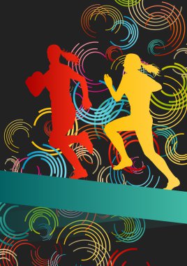 Rugby players young active women healthy sport silhouettes vecto