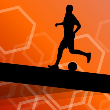 Futbol oyuncu erkek siluetleri aktif ve sağlıklı se top ile