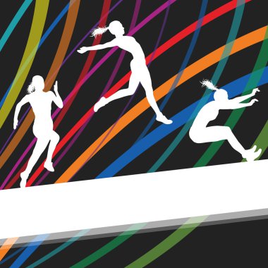 Running and jumping woman young active and healthy sport silhoue