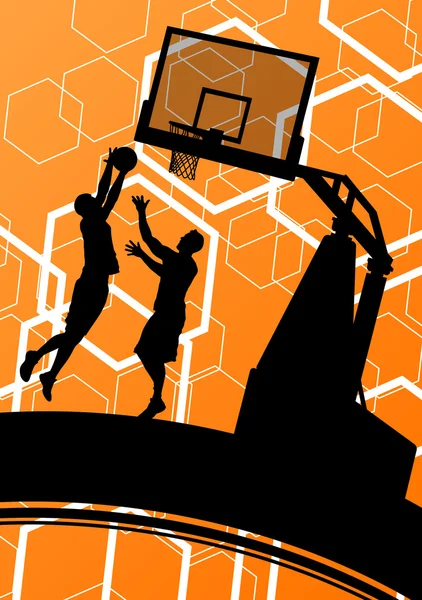 Koszykówki graczy młodych aktywnych zdrowy sport sylwetka wektor — Wektor stockowy