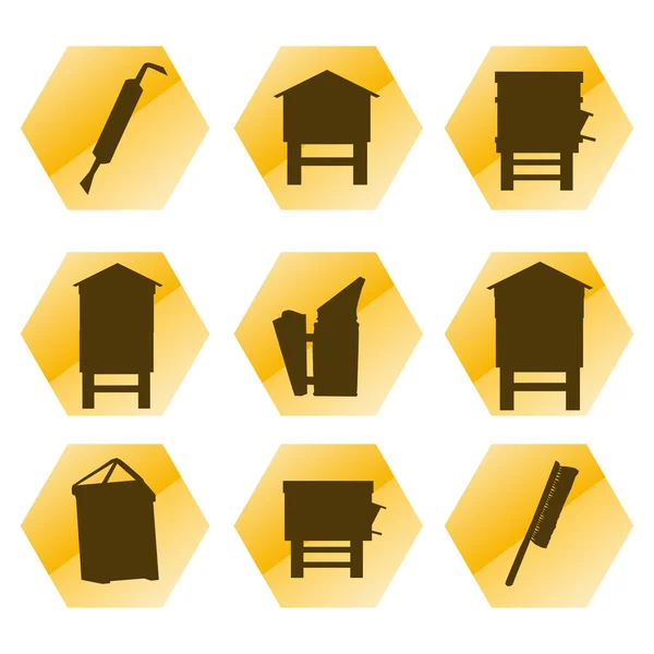 Beekeeping vector background tool set and beekeepers icons illus — 图库矢量图片