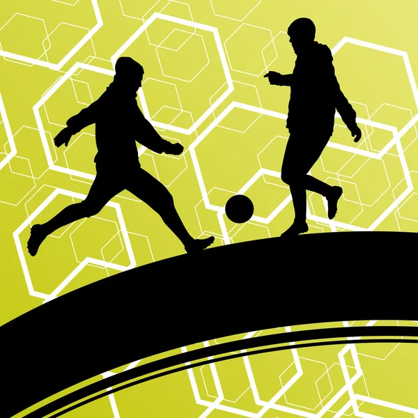 Soccer player men silhouettes with ball in active and healthy se — Stock Vector