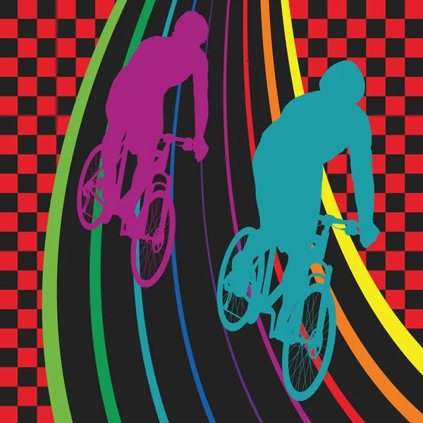 Actieve gezonde mannen fietsers fiets renners in abstract sport lan — Stockvector