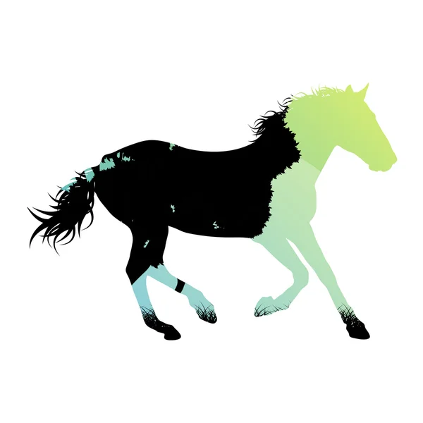 Silhouette de cheval sauvage faite de paysages forestiers abstraits — Image vectorielle