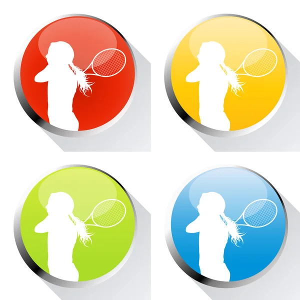 Tênis jogador mulher web ícone ou emblema vetor fundo — Vetor de Stock