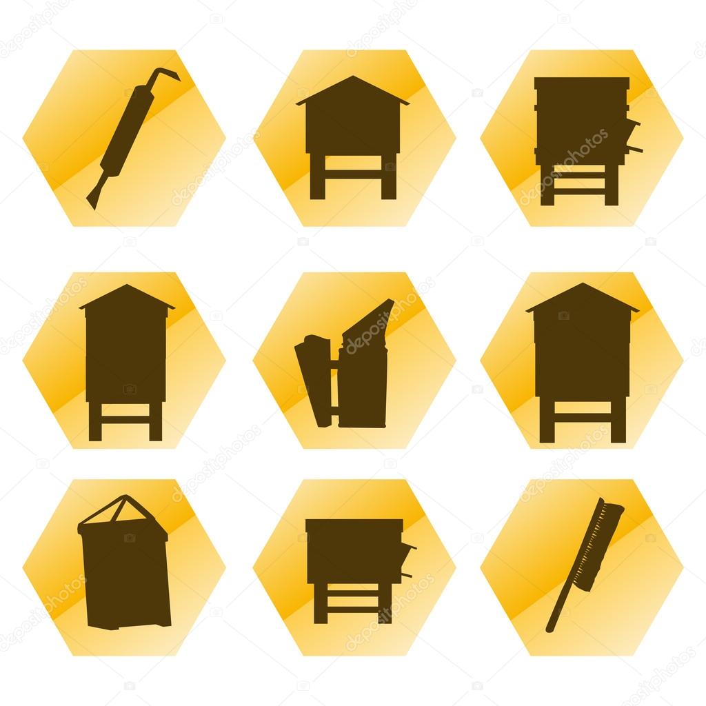 Beekeeping vector background tool set and beekeepers icons illus