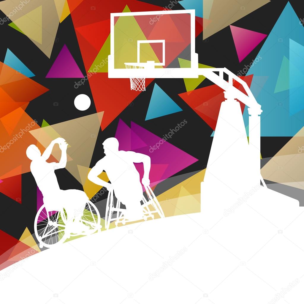Active healthy disabled men basketball players in a wheelchair d