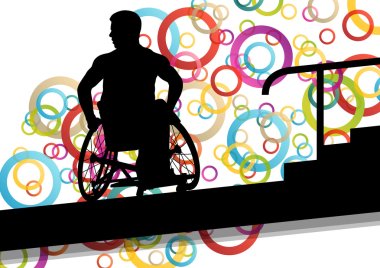 Active disabled men in a wheelchair medical health concept silho