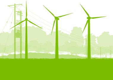 Wind generator and high voltage towers vector background ecology