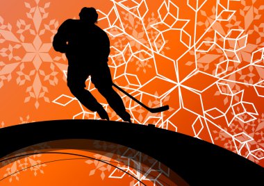 Aktif genç adam hokey oyuncusu spor siluet mevsimsel buz 