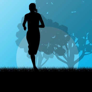 Fitness genç kadın atlet orman manzara modunda çalışan vektör Il