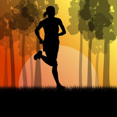 Fitness genç kadın atlet orman manzara modunda çalışan vektör Il