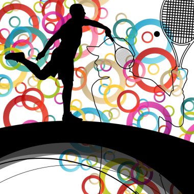 Tenis oyuncu erkek siluetleri soyut spor arka planını renklendirin