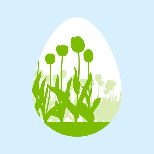 Huevo de Pascua hecho de tulipanes primavera vector fondo ecología — Vector de stock