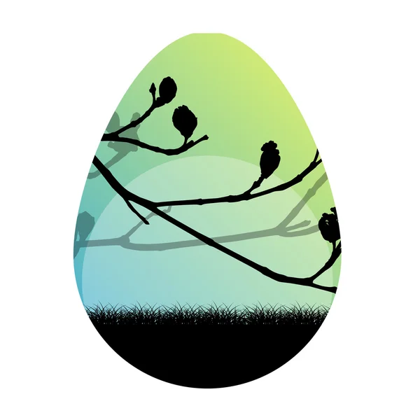 Páscoa ovo vetor fundo natureza paisagem primavera ramos co — Vetor de Stock