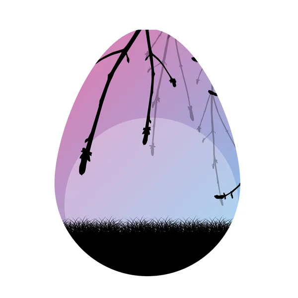 Huevo de Pascua vector fondo naturaleza paisaje primavera ramas co — Archivo Imágenes Vectoriales