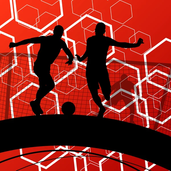 Fußballer Männer Silhouetten mit Ball in aktiven und gesunden ab — Stockvektor