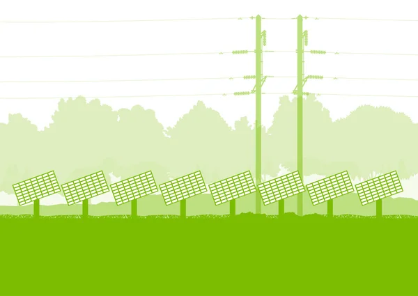 Painel solar e torres de alta tensão vetor fundo ecologia gr —  Vetores de Stock