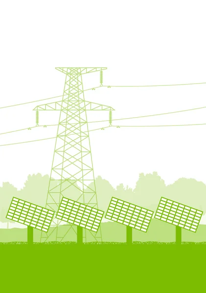 Panneau solaire et tours haute tension vecteur écologie de fond gr — Image vectorielle