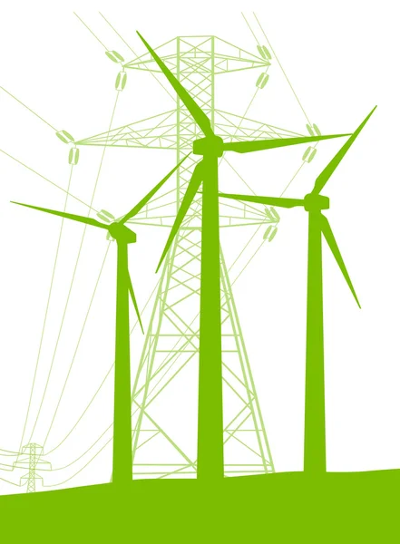 Wind generator and high voltage towers vector background ecology — Stock vektor