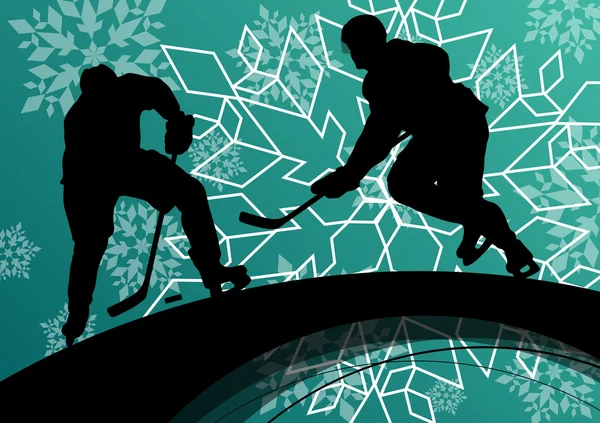 Activo joven jugador de hockey silueta deportiva en hielo de temporada — Vector de stock