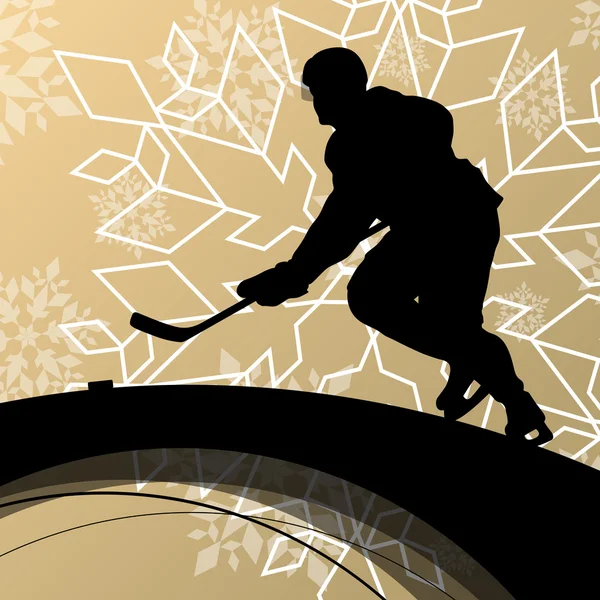 Aktiver junger Mann Hockeyspieler Sport Silhouette im saisonalen Eis — Stockvektor
