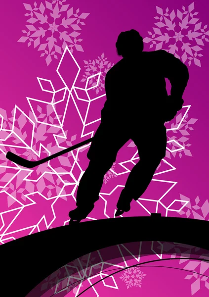 Attivo giovane giocatore di hockey sport silhouette in ghiaccio stagionale — Vettoriale Stock