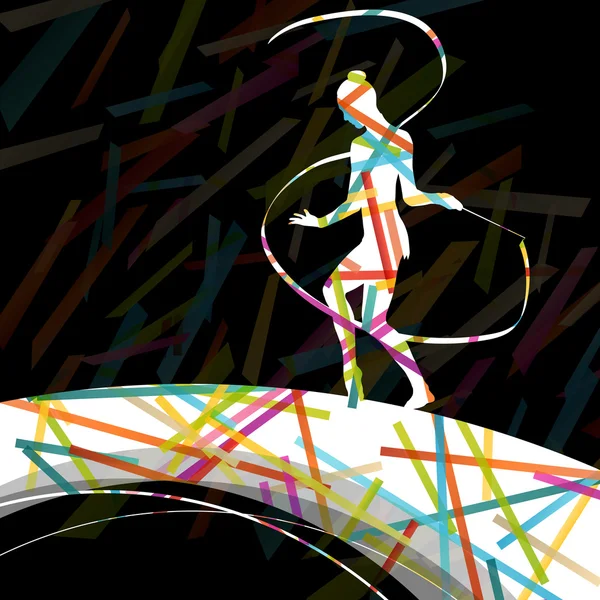 Mulher de carnaval dançante com silhueta de fita em circo abstrato —  Vetores de Stock