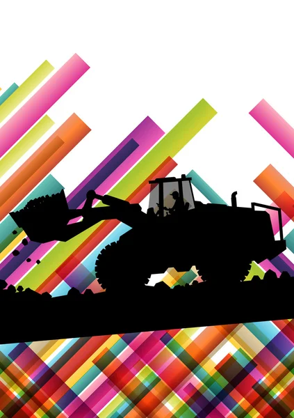 Pelle bulldozer terrain industriel machines de creusement silhouette — Image vectorielle