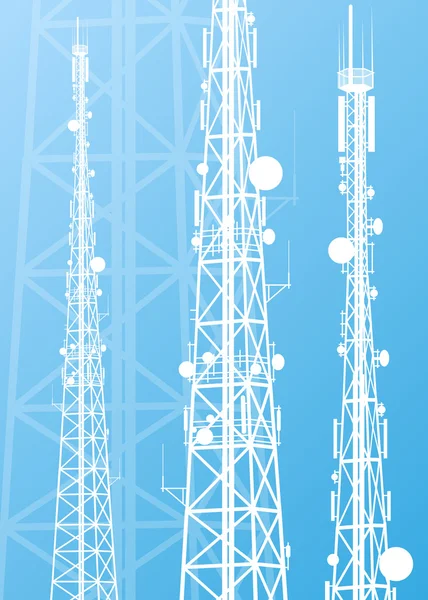 Antena de telefone de sinal de rádio torre de transmissão de comunicação — Vetor de Stock