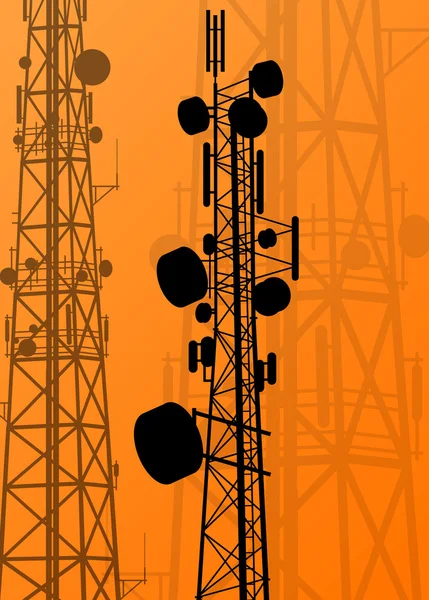 Antena de telefone de sinal de rádio torre de transmissão de comunicação — Vetor de Stock