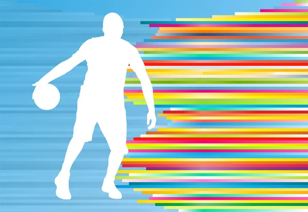 Illustration vectorielle de silhouette blanche du joueur de basket-ball sur colorf — Image vectorielle