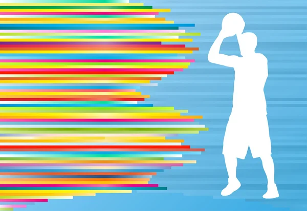 Basketbal speler witte silhouet vectorillustratie op colorf — Stockvector