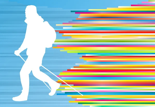 Nordic walking-actieve man training vector achtergrond — Stockvector