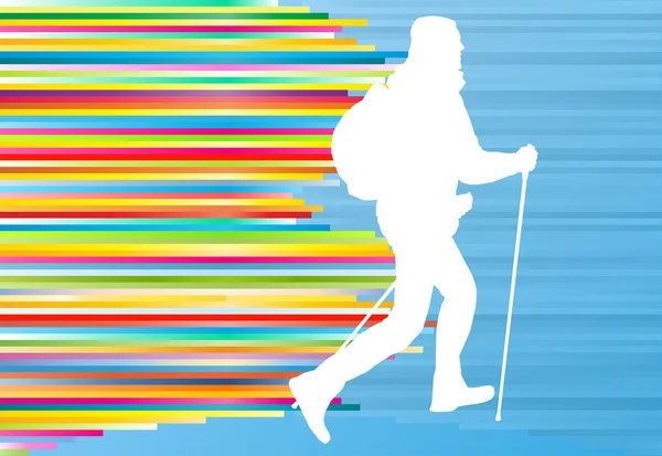 Nordic walking-actieve man training vector achtergrond — Stockvector