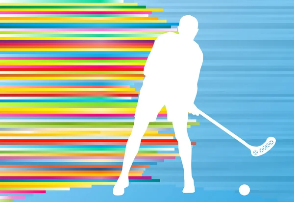 Joueur de balle au sol homme silhouette hockey avec bâton et illus balle — Image vectorielle