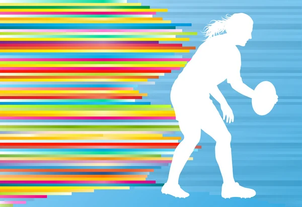 橄榄球女子球员活跃的运动剪影抽象背景 v — 图库矢量图片