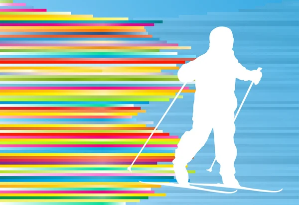 Children skiing kid winter fun vector abstract background illust — Stock Vector