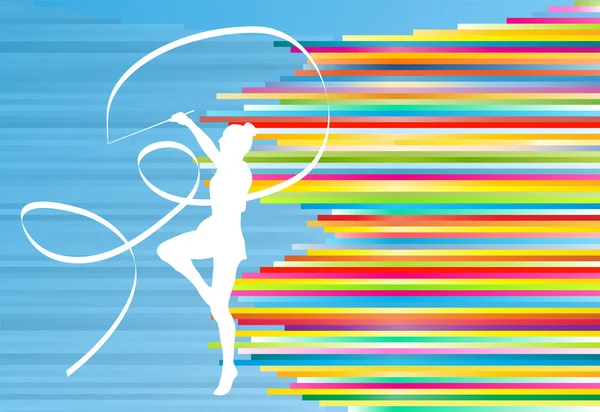 Gymnastik Mädchen mit Band abstrakten Vektor Hintergrund bunt s — Stockvektor